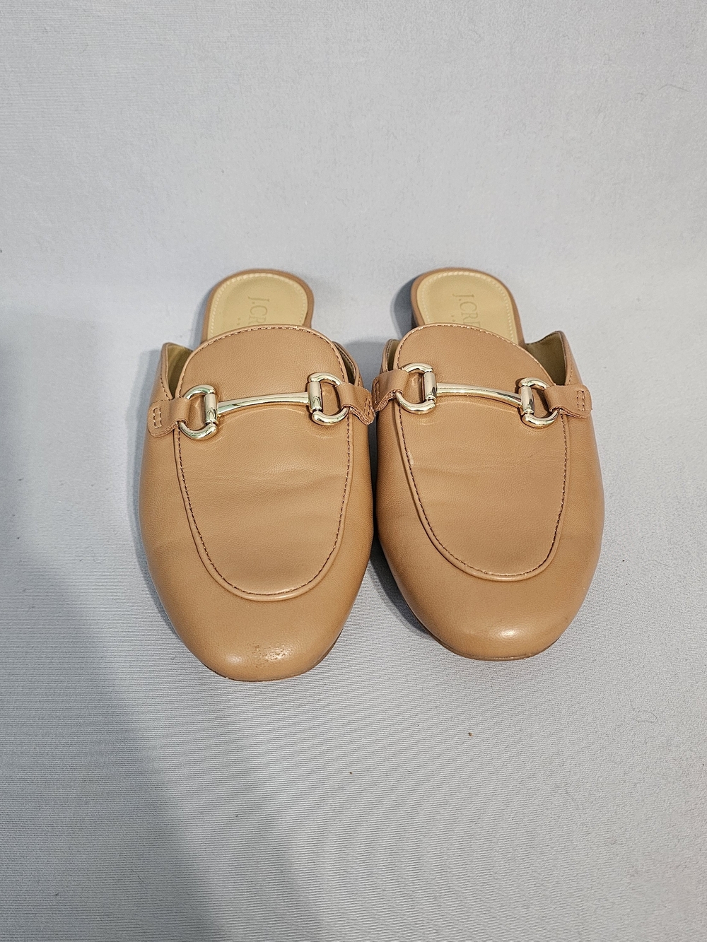 J. Crew Tan Leather Slip-On Mules with Gold Horsebit